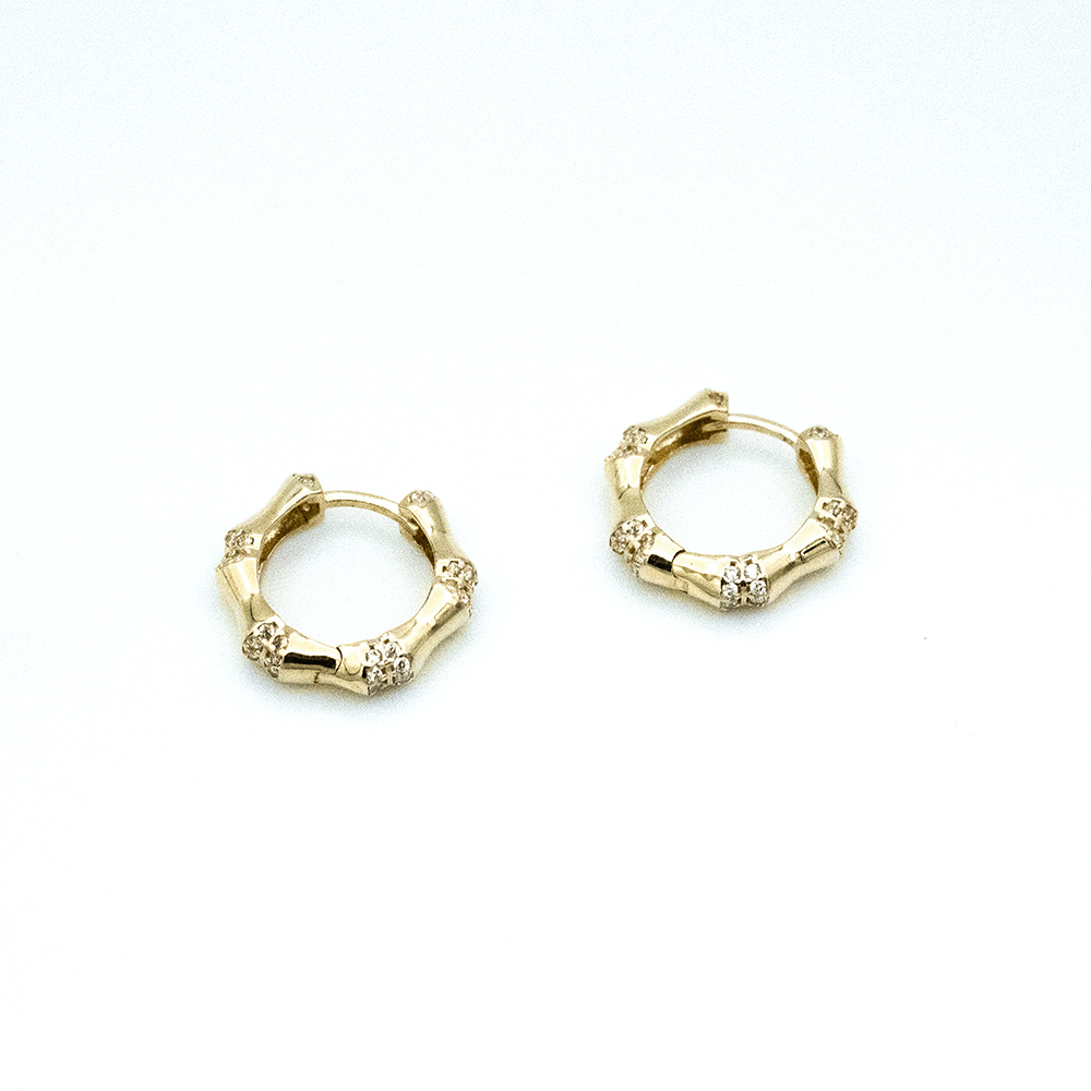 14 Ayar Taşlı Detaylı Sıralı Altın Küpe