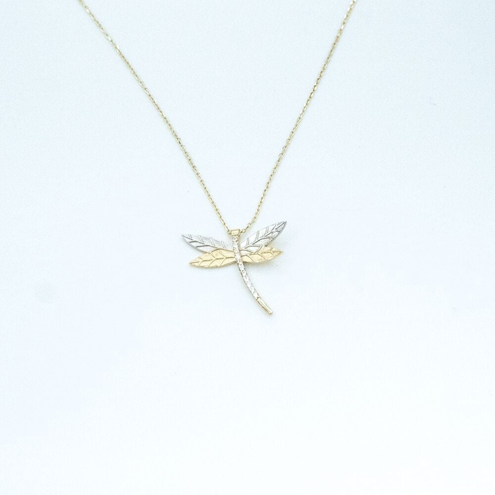 14 Ayar Renkli Yusufçuk Kuşu Altın Kolye