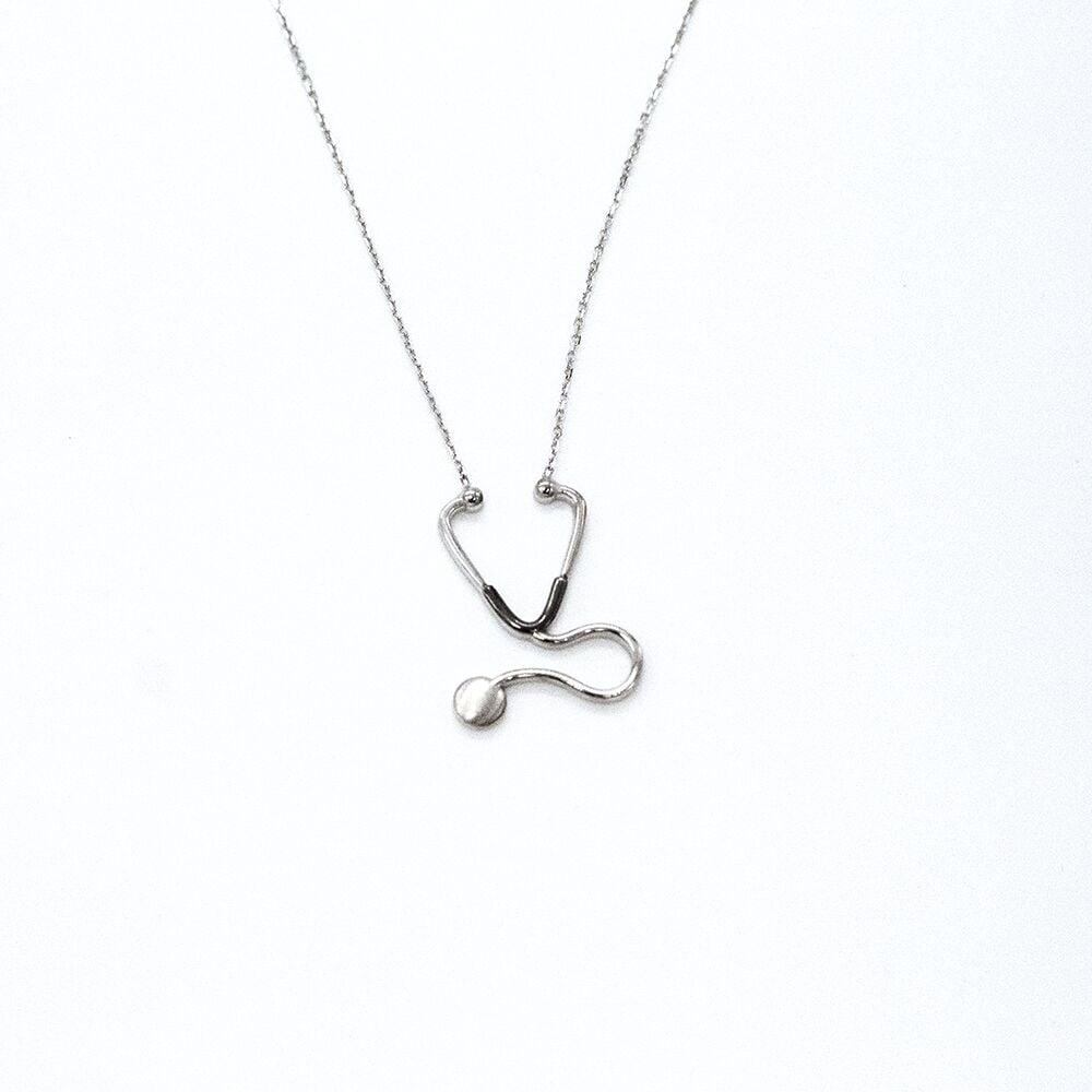 14 Ayar Beyaz Steteskop Detaylı Altın Kolye