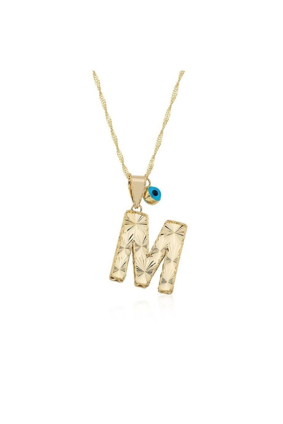 14 Ayar M Harfi Nazar Boncuklu Altın Kolye